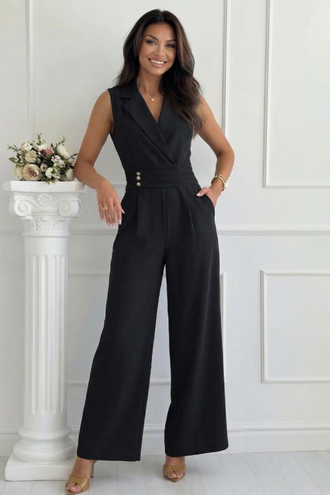 Salopetă elegantă cu guler cu rever și nasturi aurii SELESTE BLACK, Culoare: negru, IVET.RO - Reduceri de până la -80%