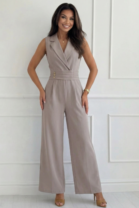 Salopetă elegantă cu guler cu rever și nasturi aurii SELESTE MOCHA, Culoare: mocca, IVET.RO - Reduceri de până la -80%