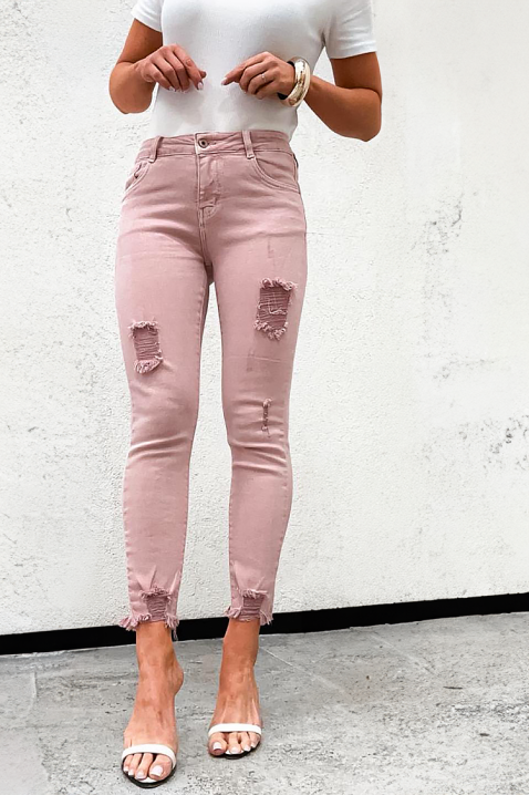 Blugi lungi de damă cu talie medie și detalii rupte NANETA, Culoare: denim, IVET.RO - Reduceri de până la -80%