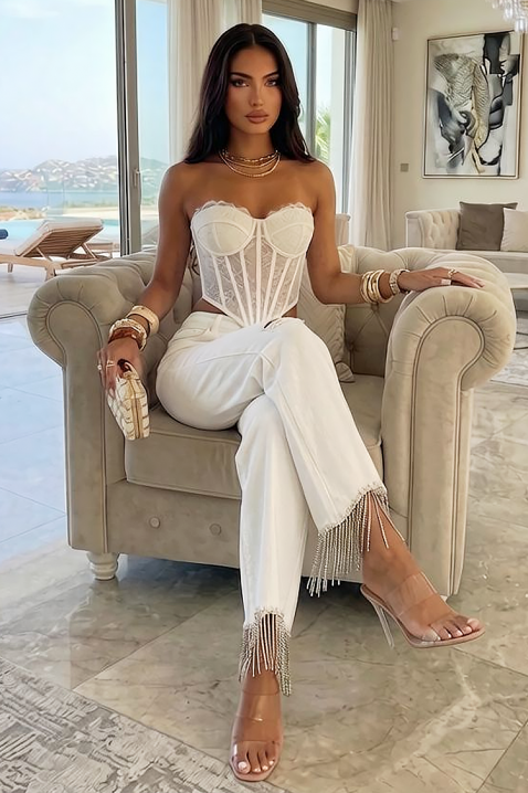 Blugi albi de damă cu franjuri și elemente rupte LURISA, Culoare: alb, IVET.RO - Reduceri de până la -80%