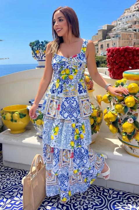 Rochie lungă cu bretele și accente cu lămâi SORENTA, Culoare: multicolor, IVET.RO - Reduceri de până la -80%