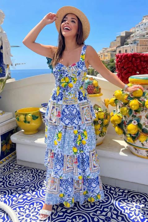 Rochie lungă cu bretele și accente cu lămâi SORENTA, Culoare: multicolor, IVET.RO - Reduceri de până la -80%