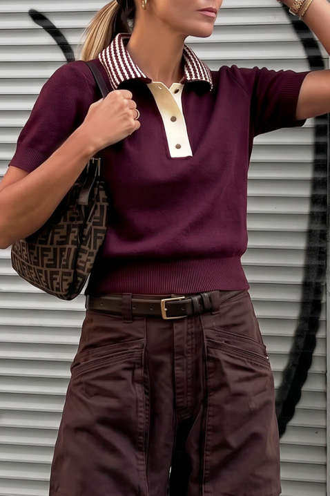 Bluză tricotată de damă cu guler CALVIRA BORDO, Culoare: bordo, IVET.RO - Reduceri de până la -80%