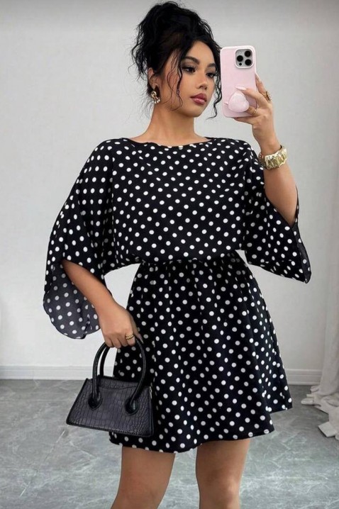 Rochie scurtă cu model cu buline și mâneci largi PETITA, Culoare: negru și alb, IVET.RO - Reduceri de până la -80%