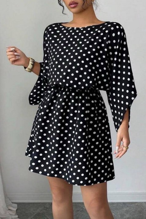 Rochie scurtă cu model cu buline și mâneci largi PETITA, Culoare: negru și alb, IVET.RO - Reduceri de până la -80%