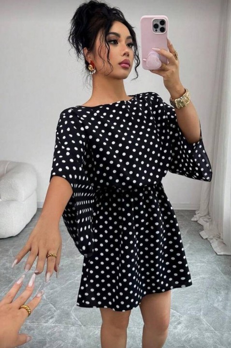 Rochie scurtă cu model cu buline și mâneci largi PETITA, Culoare: negru și alb, IVET.RO - Reduceri de până la -80%