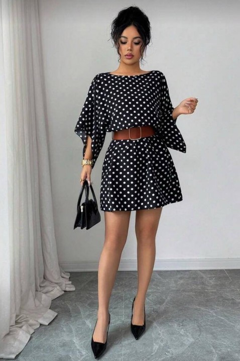 Rochie scurtă cu model cu buline și mâneci largi PETITA, Culoare: negru și alb, IVET.RO - Reduceri de până la -80%