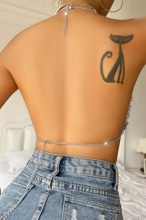 Top erotic din plasă cu lanțuri MELVORA, Culoare: argintiu, IVET.RO - Reduceri de până la -80%