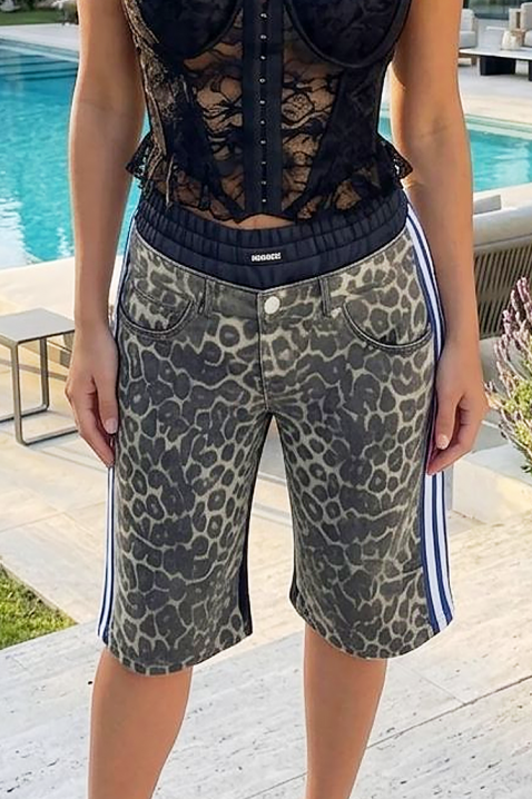 Pantaloni scurți de damă din bumbac cu model animal print și benzi laterale sportive ZYNARA BLUE, Culoare: albastru, IVET.RO - Reduceri de până la -80%