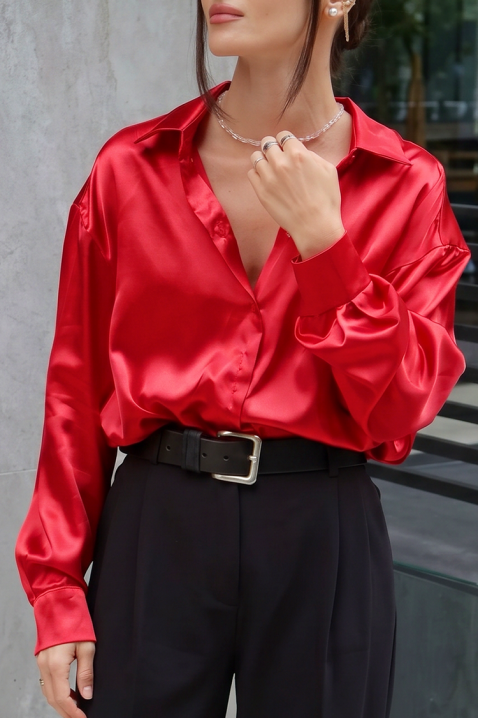 Cămașă damă elegantă din satin cu mâneci lungi AYANDA RED, Culoare: roșu, IVET.RO - Reduceri de până la -80%