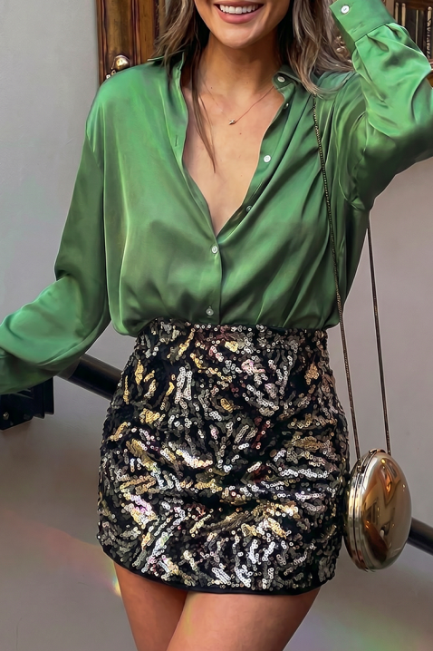 Cămașă damă elegantă din satin cu mâneci lungi AYANDA GREEN, Culoare: verde, IVET.RO - Reduceri de până la -80%