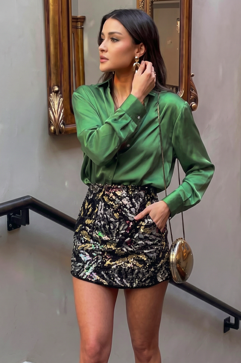 Cămașă damă elegantă din satin cu mâneci lungi AYANDA GREEN, Culoare: verde, IVET.RO - Reduceri de până la -80%