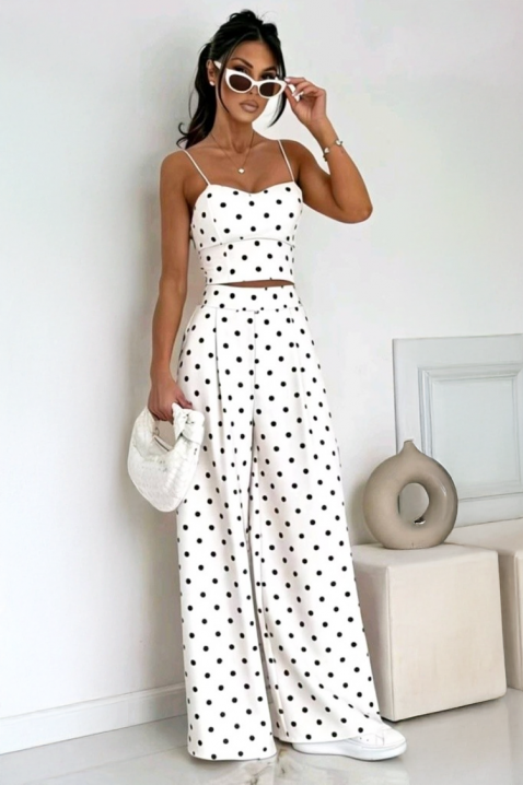 Set de vară pentru femei, format din pantaloni și top cu model cu buline DANILITA WHITE, Culoare: alb, IVET.RO - Reduceri de până la -80%