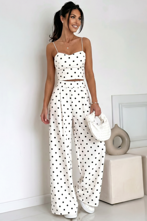 Set de vară pentru femei, format din pantaloni și top cu model cu buline DANILITA WHITE, Culoare: alb, IVET.RO - Reduceri de până la -80%