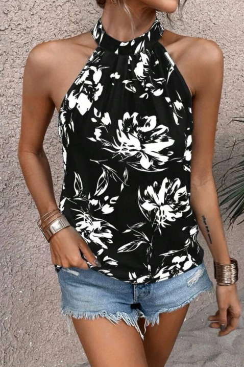 Top de damă cu decolteu de tip halter și floral print DORVINA, Culoare: negru și alb, IVET.RO - Reduceri de până la -80%