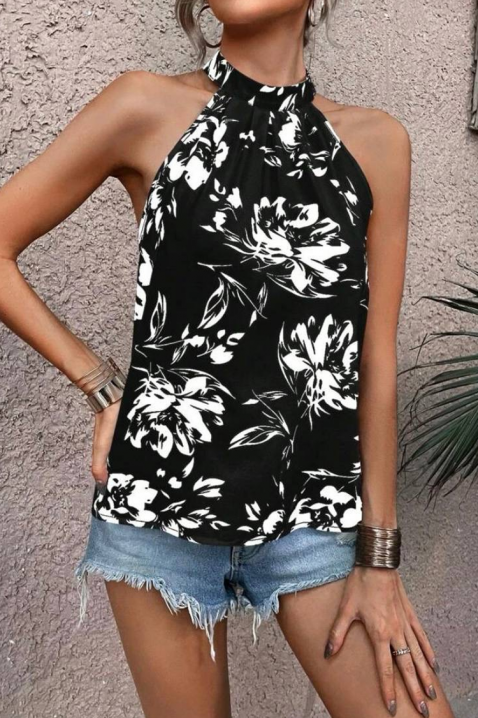 Top de damă cu decolteu de tip halter și floral print DORVINA, Culoare: negru și alb, IVET.RO - Reduceri de până la -80%