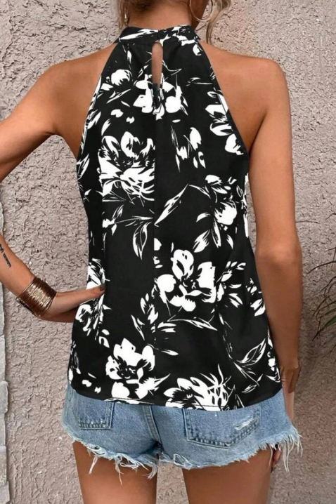 Top de damă cu decolteu de tip halter și floral print DORVINA, Culoare: negru și alb, IVET.RO - Reduceri de până la -80%