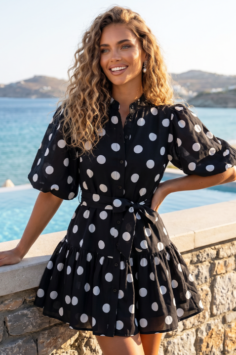 Rochie cu model cu buline si maneci bufante SUNY BLACK, Culoare: negru, IVET.RO - Reduceri de până la -80%