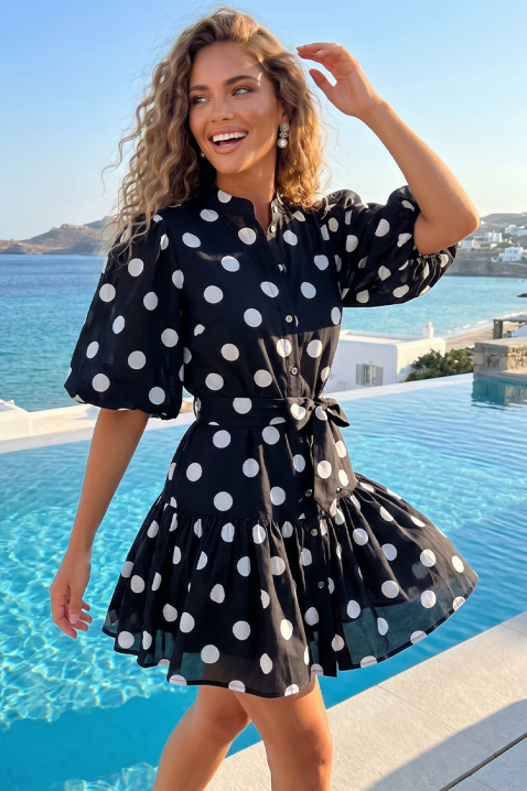 Rochie cu model cu buline si maneci bufante SUNY BLACK, Culoare: negru, IVET.RO - Reduceri de până la -80%