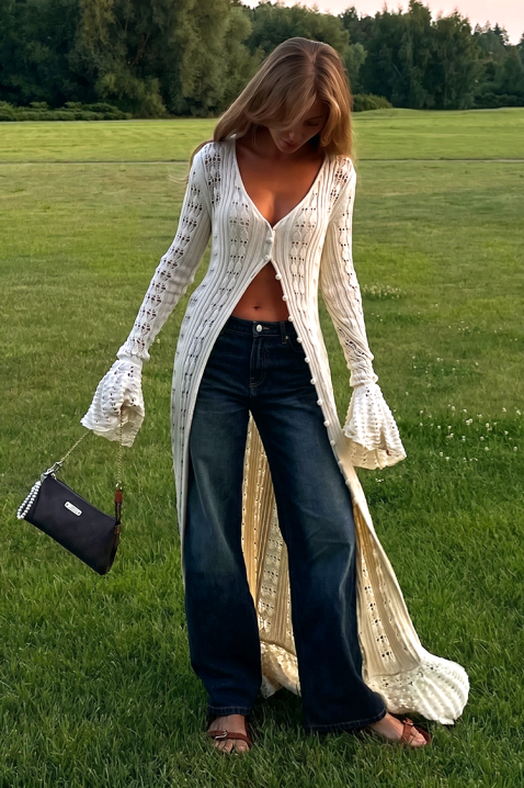 Cardigan tricotat multifuncțional cu o linie eterică FENERITA, Culoare: bej, IVET.RO - Reduceri de până la -80%