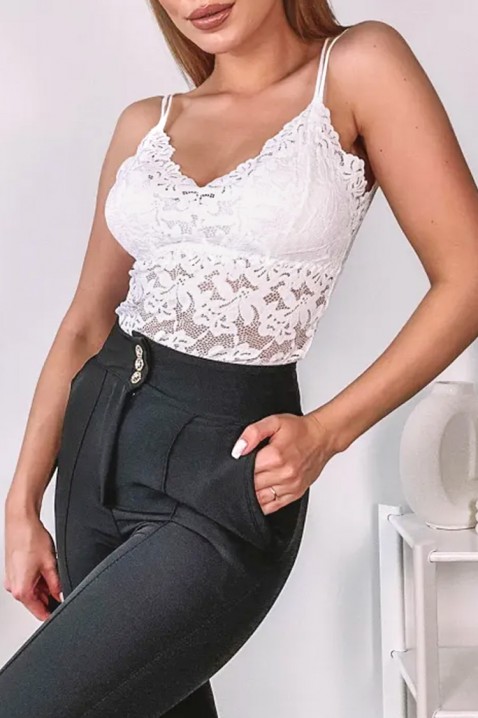 Top elegant din dantelă pentru femei, cu bretele subțiri și un spate spectaculos CALVESA ECRU, Culoare: ecru, IVET.RO - Reduceri de până la -80%