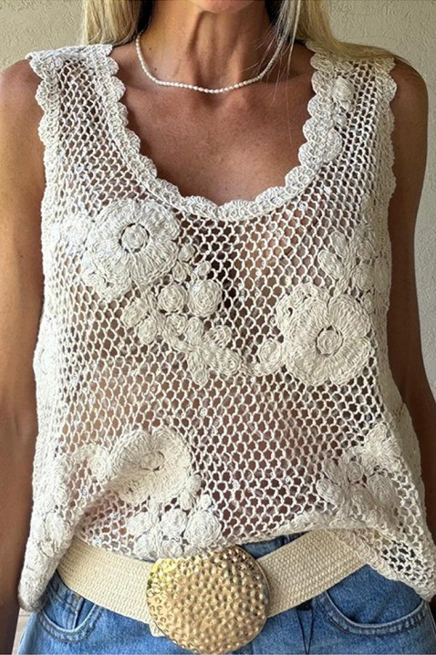 Top atractiv în stil boho, cu motive florale FLORINDANA, Culoare: ecru, IVET.RO - Reduceri de până la -80%