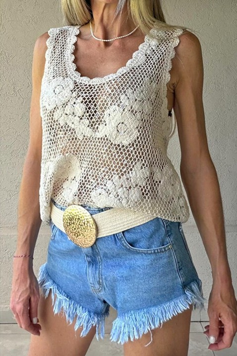 Top atractiv în stil boho, cu motive florale FLORINDANA, Culoare: ecru, IVET.RO - Reduceri de până la -80%