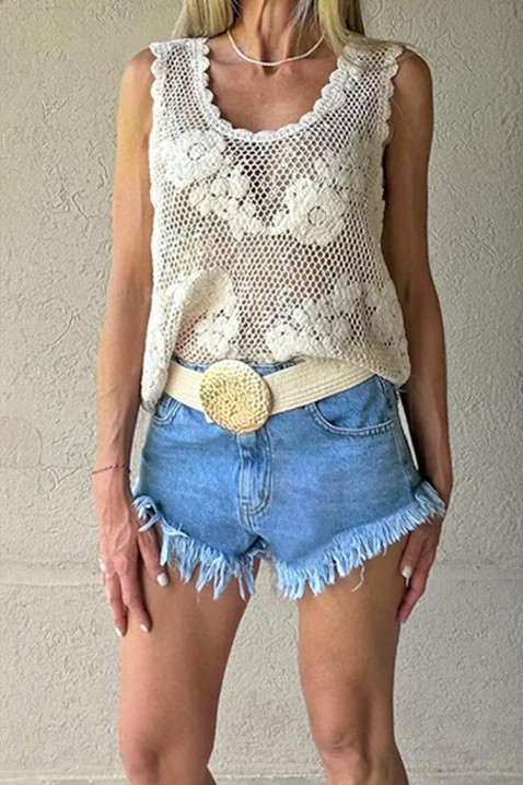 Top atractiv în stil boho, cu motive florale FLORINDANA, Culoare: ecru, IVET.RO - Reduceri de până la -80%