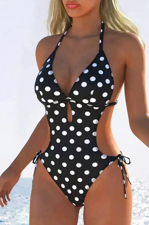 Costum de baie întreg, cu buline și legături MONZELIA, Culoare: negru și alb, IVET.RO - Reduceri de până la -80%