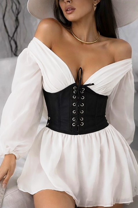 Rochie scurtă cu corset, umeri descoperiți și mâneci vaporoase SOLZIRA, Culoare: ecru, IVET.RO - Reduceri de până la -80%