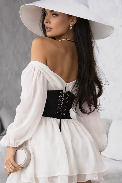 Rochie scurtă cu corset, umeri descoperiți și mâneci vaporoase SOLZIRA, Culoare: ecru, IVET.RO - Reduceri de până la -80%