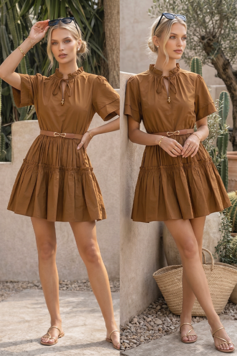 Rochie scurtă evazată cu volane spectaculoase AXIMENA BROWN, Culoare: maro, IVET.RO - Reduceri de până la -80%