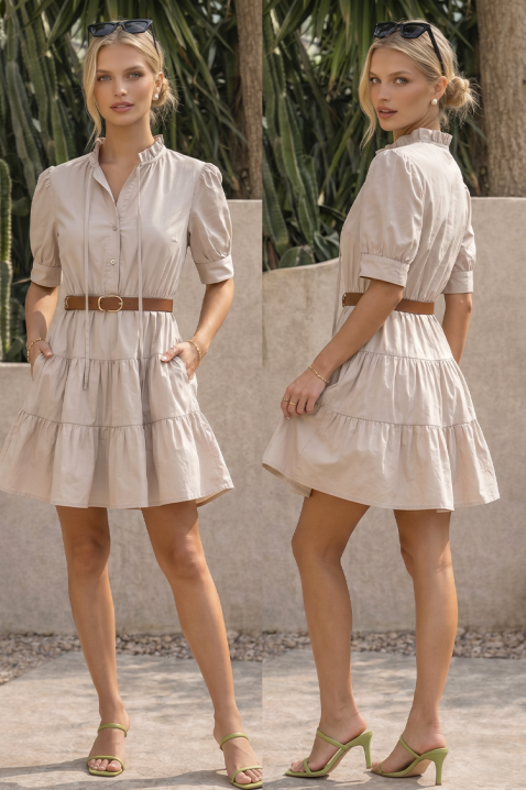 Rochie scurtă evazată cu volane spectaculoase AXIMENA BEIGE, Culoare: bej, IVET.RO - Reduceri de până la -80%
