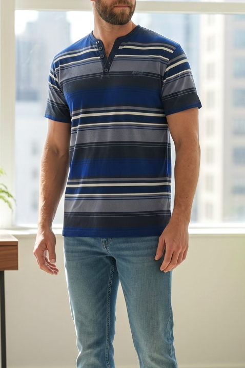 Tricou clasic pentru bărbăti cu mânecă scurtă, in dungi BLUFEGO, Culoare: albastru, IVET.RO - Reduceri de până la -80%