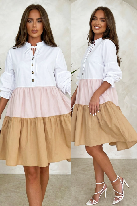 Rochie scurtă de damă pentru vară cu croiala lejera VELRIZA BEIGE, Culoare: multicolor, IVET.RO - Reduceri de până la -80%