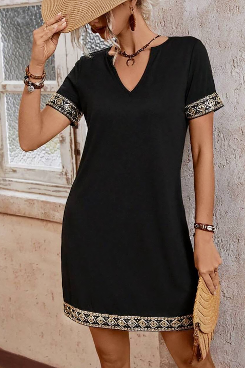 Rochie neagră scurtă cu detalii etnice contrastante TENZOLA, Culoare: negru, IVET.RO - Reduceri de până la -80%