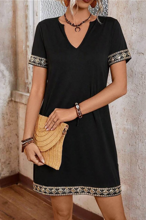Rochie neagră scurtă cu detalii etnice contrastante TENZOLA, Culoare: negru, IVET.RO - Reduceri de până la -80%