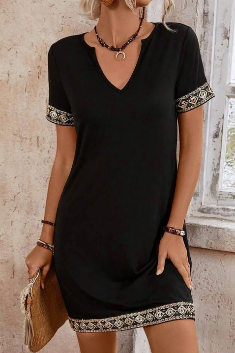 Rochie neagră scurtă cu detalii etnice contrastante TENZOLA, Culoare: negru, IVET.RO - Reduceri de până la -80%