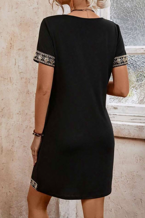 Rochie neagră scurtă cu detalii etnice contrastante TENZOLA, Culoare: negru, IVET.RO - Reduceri de până la -80%