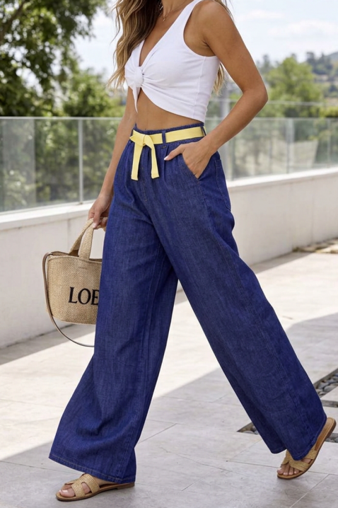 Blugi cu croială lejeră și curea decorativă LUXERA BLUE, Culoare: denim, IVET.RO - Reduceri de până la -80%