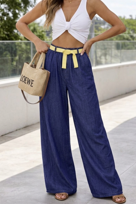 Blugi cu croială lejeră și curea decorativă LUXERA BLUE, Culoare: denim, IVET.RO - Reduceri de până la -80%