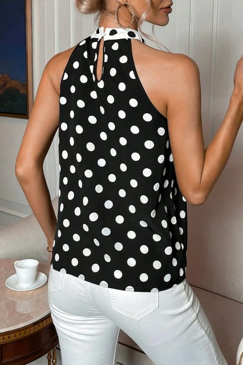 Top elegant cu buline, decolteu de tip halter, fundă și spate spectaculos LORMIRA, Culoare: negru și alb, IVET.RO - Reduceri de până la -80%