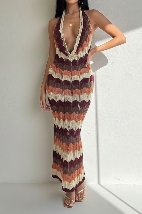Rochie lungă din tricot, cu decolteu adânc și spate decupat LARNITA ORANGE, Culoare: multicolor, IVET.RO - Reduceri de până la -80%