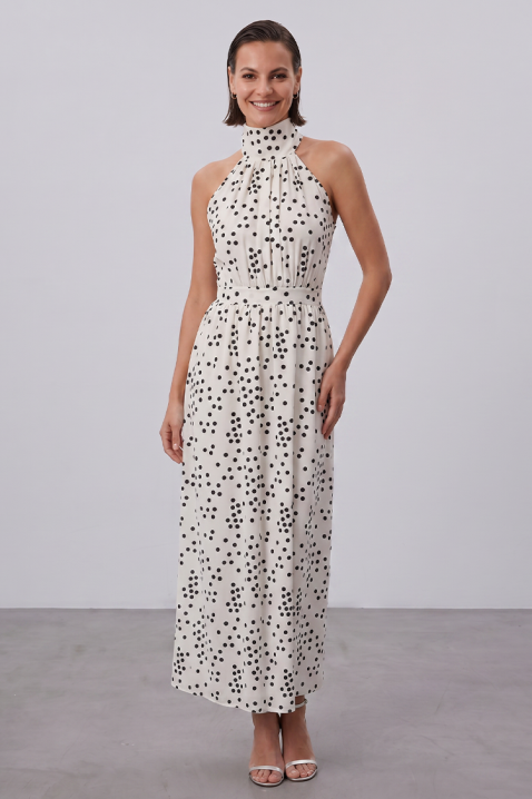 Rochie albă elegantă cu buline, cu o croială elegantă MADISAN, Culoare: negru și alb, IVET.RO - Reduceri de până la -80%