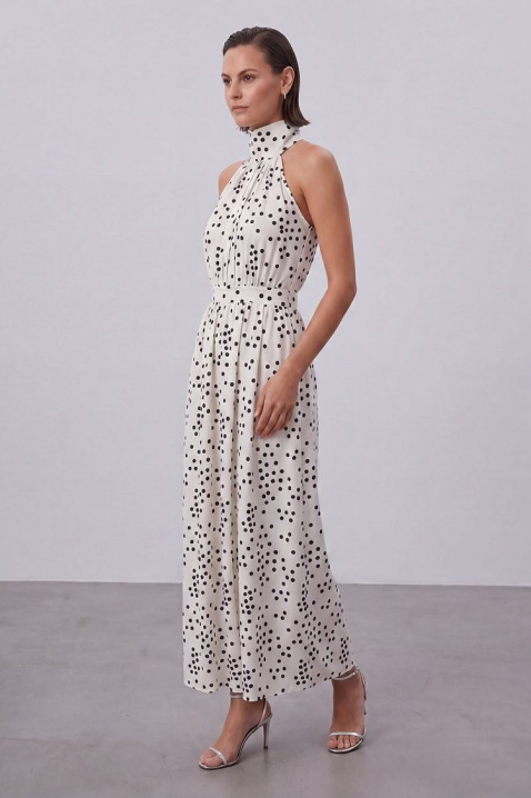 Rochie albă elegantă cu buline, cu o croială elegantă MADISAN, Culoare: negru și alb, IVET.RO - Reduceri de până la -80%