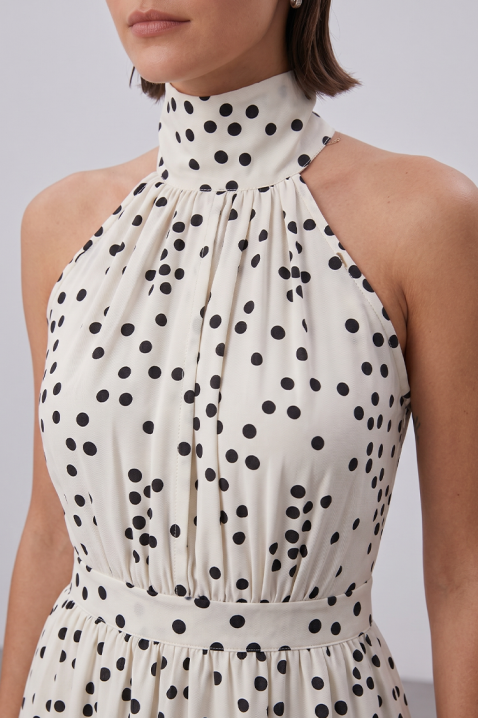 Rochie albă elegantă cu buline, cu o croială elegantă MADISAN, Culoare: negru și alb, IVET.RO - Reduceri de până la -80%