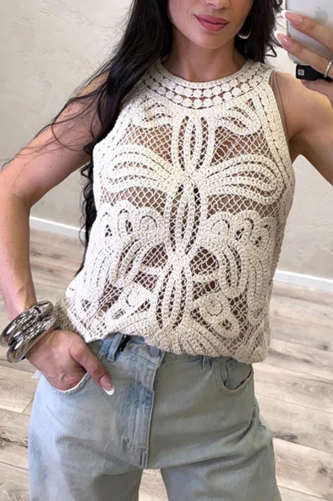 Top ajurat fără mâneci, cu un model floral în stil boho VAMZERA ECRU, Culoare: ecru, IVET.RO - Reduceri de până la -80%