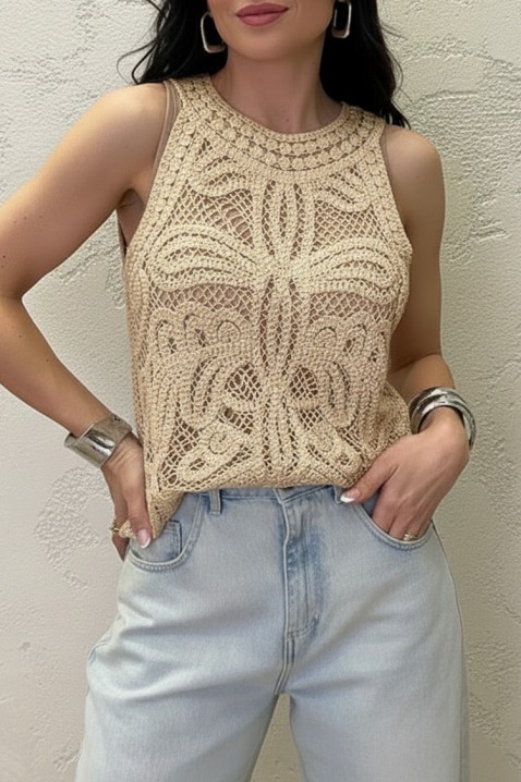 Top ajurat fără mâneci, cu un model floral în stil boho VAMZERA BEIGE, Culoare: bej, IVET.RO - Reduceri de până la -80%