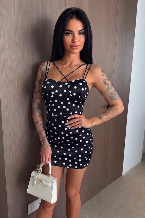 Rochie mini mulată de damă cu buline și bretele spectaculoase ZANMIRA BLACK, Culoare: negru, IVET.RO - Reduceri de până la -80%