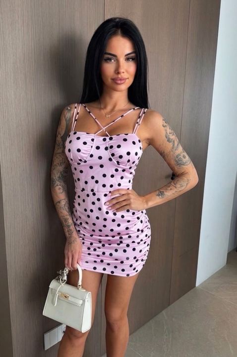 Rochie mini mulată de damă cu buline și bretele spectaculoase ZANMIRA PINK, Culoare: roz, IVET.RO - Reduceri de până la -80%